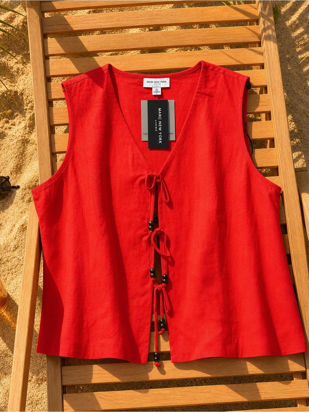 Marc New York Red Sleeveless Tie-Front Linen-Blend Top 3X